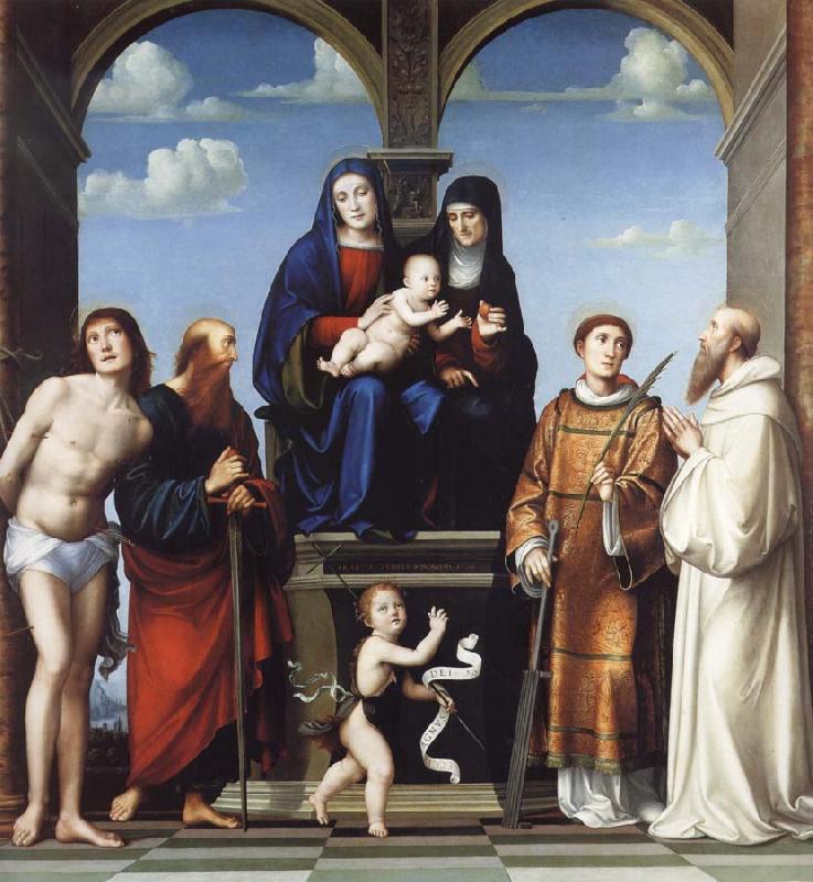 Francesco Francia The Virgin and Child and Saint Anne Enthroned with Saints Sebstian,Paul,John,Lawrence and Benedict oil painting picture